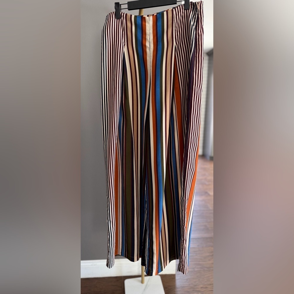 Flying Tomato A Calin Luxe Striped Palazzo Pants High Rise Wide Leg Boho Retro L